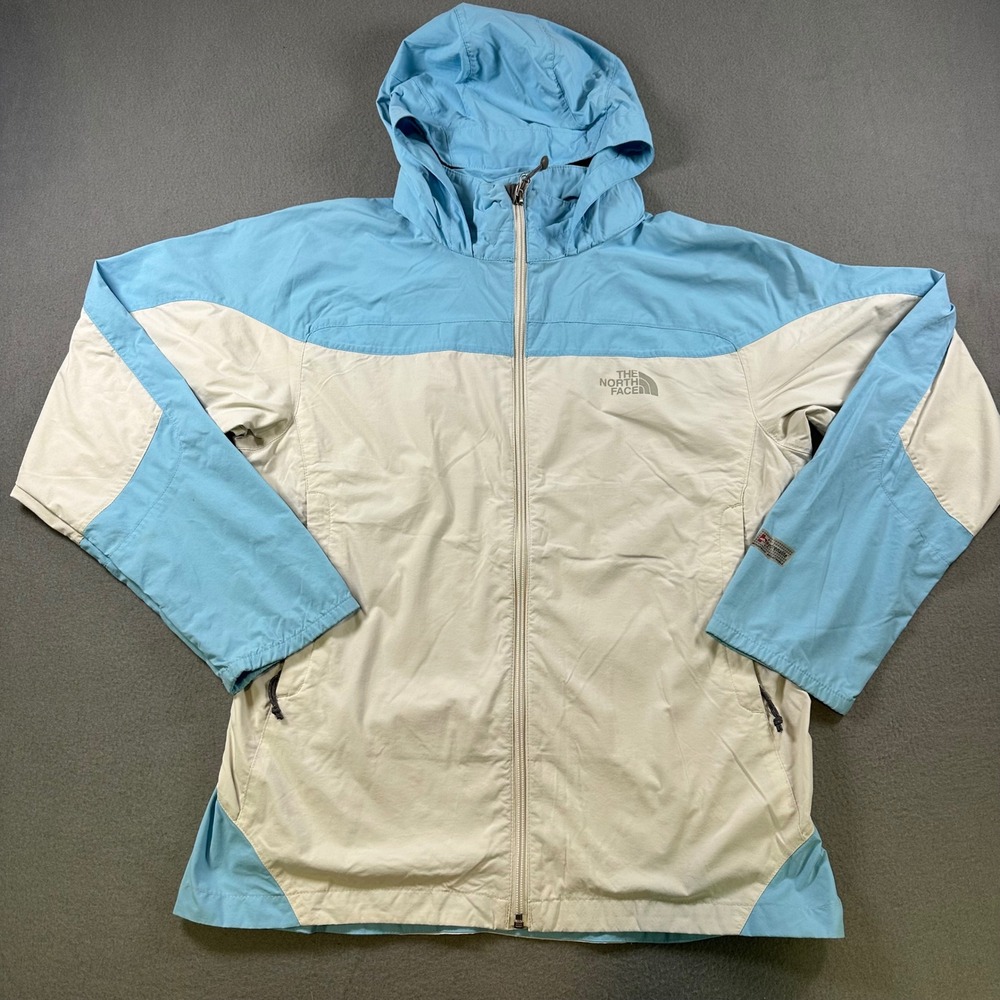 The North Face Hydrenalite Windbreaker Jacket Girl XL Blue Cream Full Zip Hooded